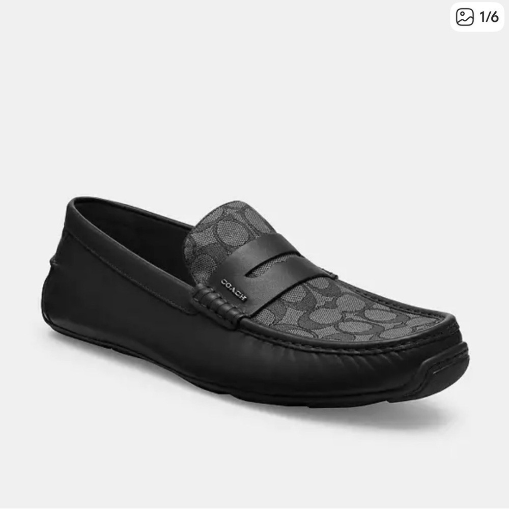 Coach Men's Liam Driver Black Signature Loafers with Monogram Fabric